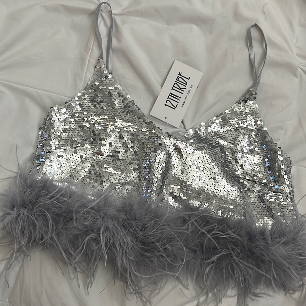 Brand new silver sequin crop tank